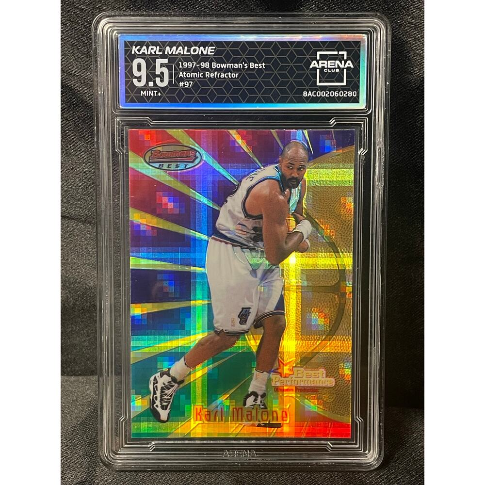 1997 Karl Malone Atomic Refractor #97 Bowmans Best ArenaClub Graded GEM MINT 9.5